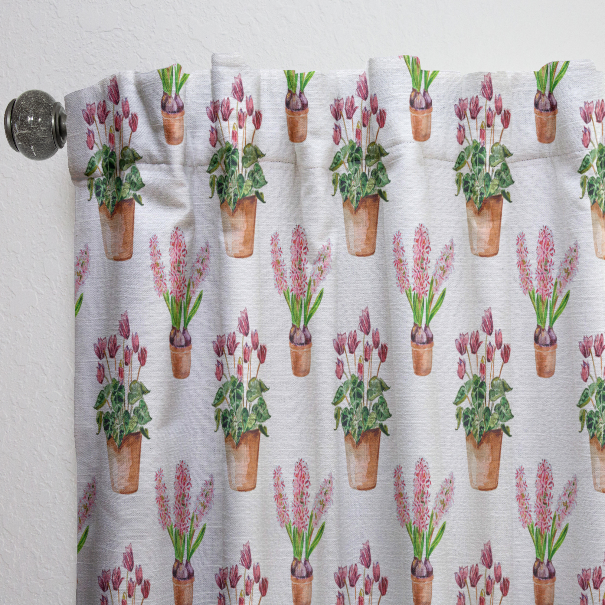 Designart 'Home Flower In Claypots' Floral Curtain Panel