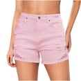 thumbnail image 2 of ClodeEU Womens Distressed Frayed Hem Denim Shorts, Stretchy Cuffed Hem Jean Shorts Pink,Womens Plus XXL, 2 of 8