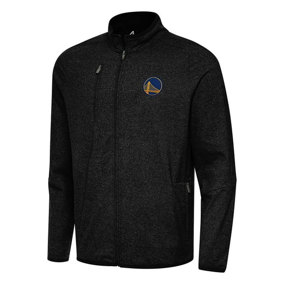 Men's Antigua Heather Black Golden State Warriors Hold-Up Full-Zip Tri-Blend Jacket
