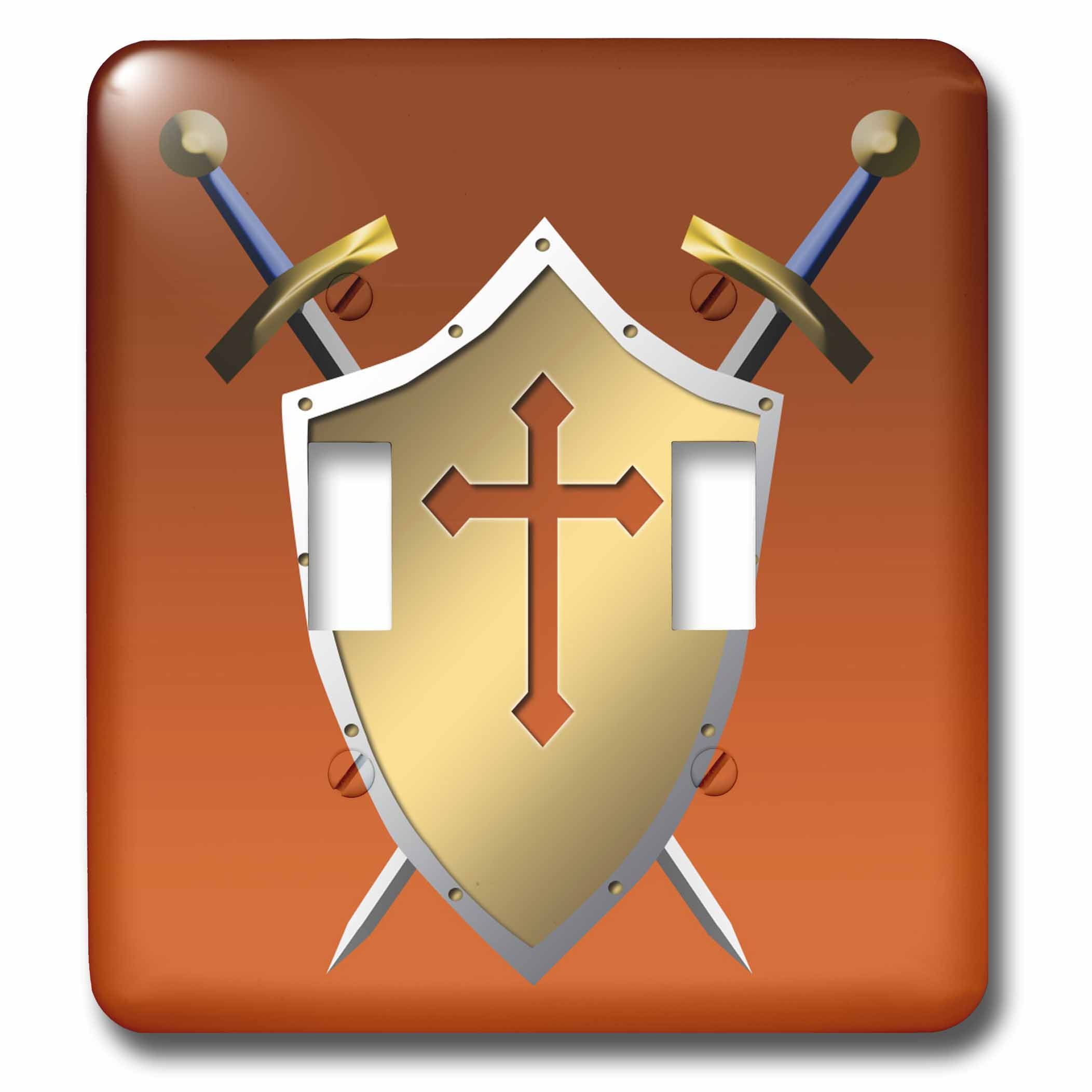 3dRose Golden Shield with crossed swords and the Christian Cross and