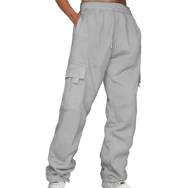 Pantalones deportivos Prolriy para mujer, lisos, con cordón ajustable, cintura elástica y bolsillos, pantalones de chándal para mujer, gris, talla XS