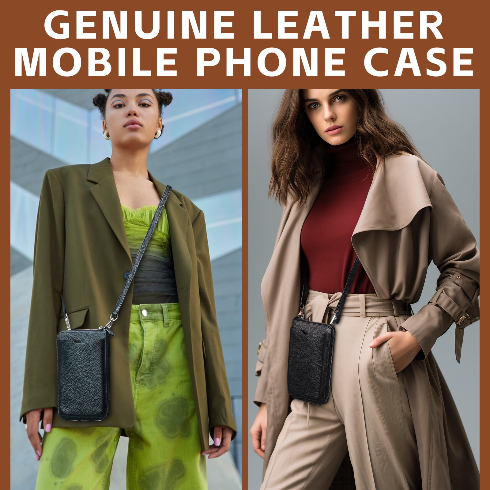 Egoelife Leather Crossbody Phone Bag - Trendy Shoulder Purse with Card Slots, Large Capacity Mini Clutch Wallet for Women & Men