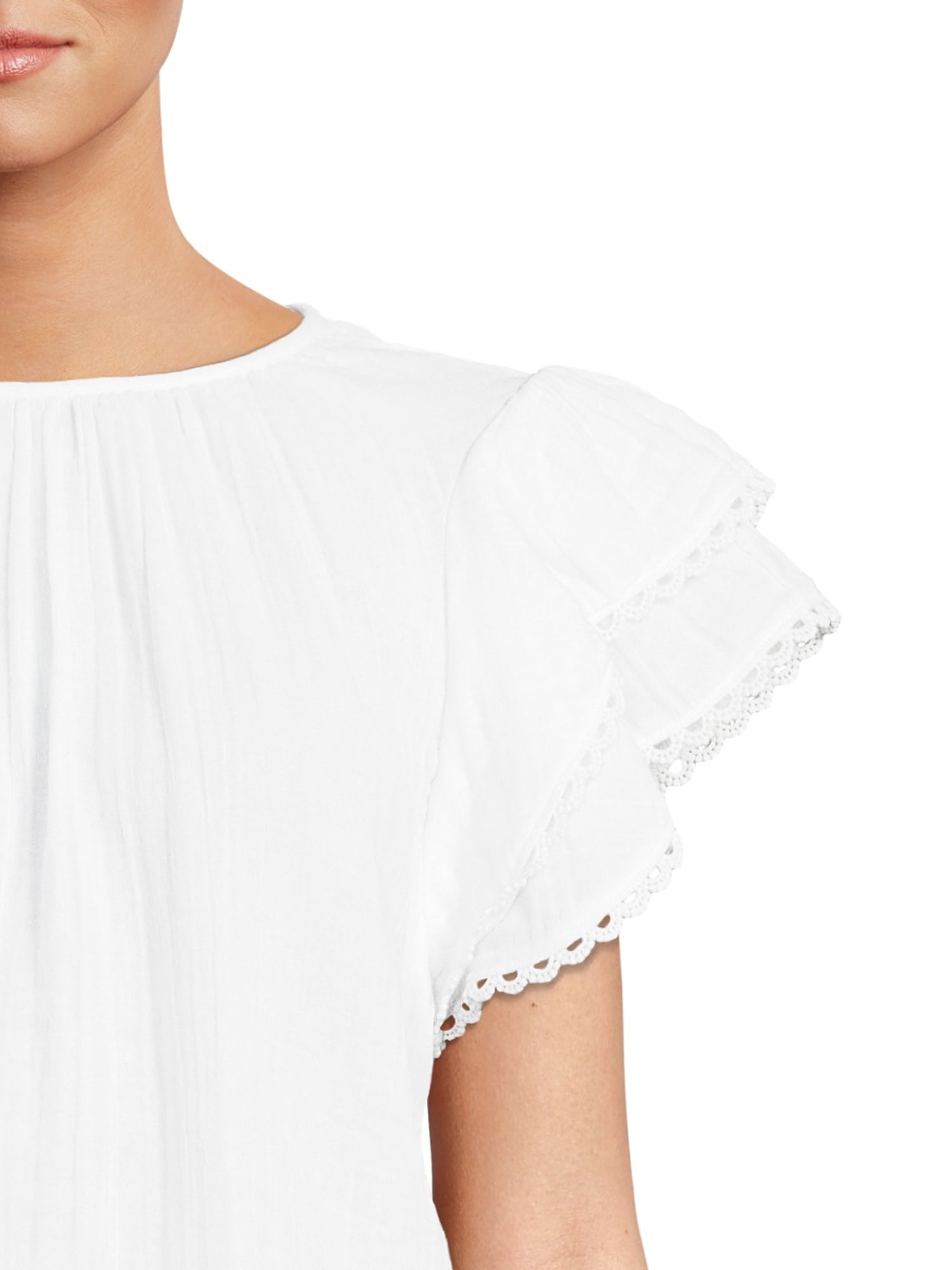 Time and Tru Women's Ruffle Sleeve Top Cotton Blouse & Top, Women's Sizes S-XXL