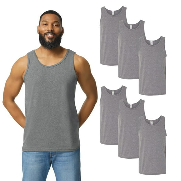 Gildan Men's Heavy Cotton Tank Top, Classic Sleeveless Undershirt, 6-Pack, Graphite Heather, S-3XL