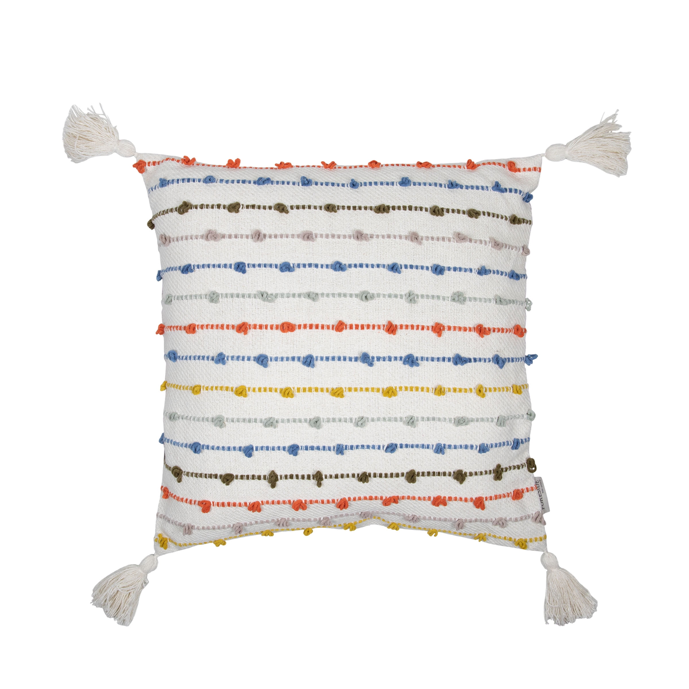 Foreside Home Garden Multicolor 20 X 20 Inch Decorative Cotton Throw Pillow Cover With Insert And Hand Tied Chenille Knots Walmart Com Walmart Com