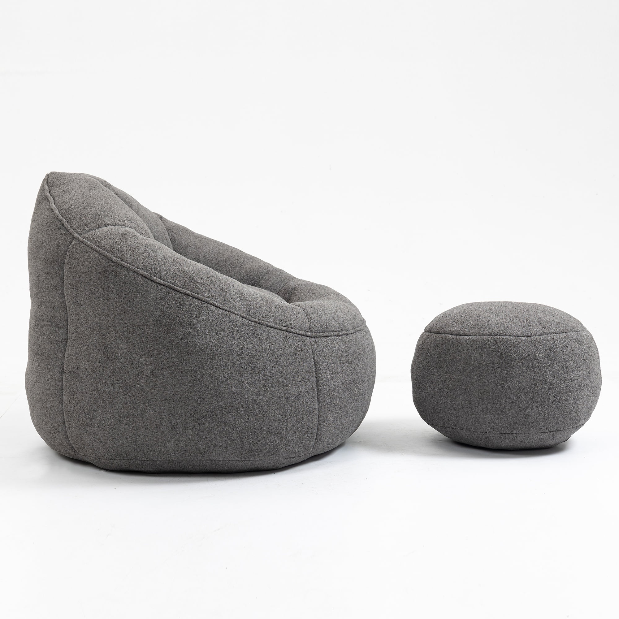 Giant Bean Bag Chair with Footrest, Compressed Foam Lounger for Adults, Microfiber Sofa Seat, Grey