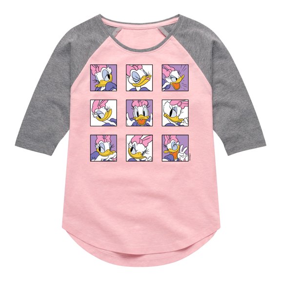 Mickey & Friends - Daisy Emotions Grid - Toddler And Youth Girls Raglan Graphic T-Shirt