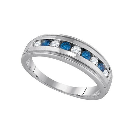 10kt Yellow Gold Womens Round Blue Color Enhanced Diamond Wedding Anniversary Band Ring 1/2 Cttw