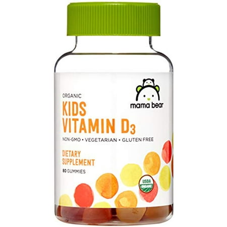 Amazon Brand - Mama Bear Organic Kids Vitamin D3 25 mcg (1000 IU) per serving, Bone and Immune Health, 80 Gummies