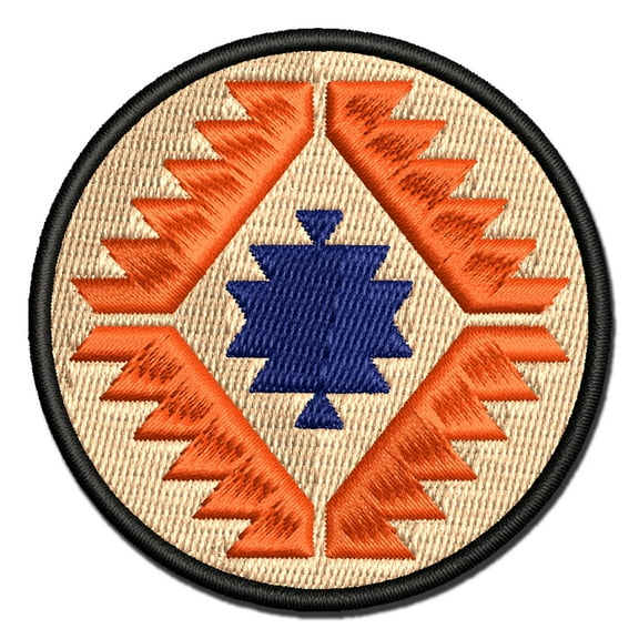 Southwestern Diamond Triangle Pattern Applique Multi-Color Embroidered Iron-On Patch - 2.5 Inch Small