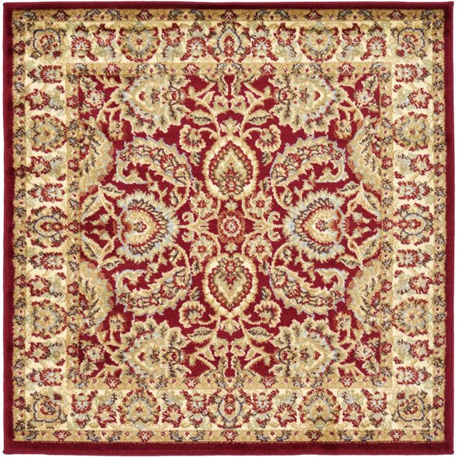 Unique Loom Voyage Tapis de Frontière Complexe 4' x 4' Rouge Carré / Bronzage
