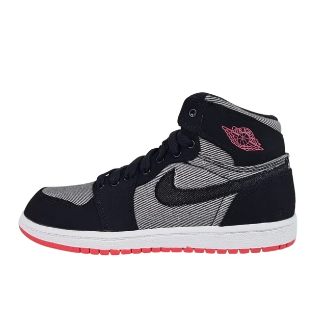 Ni - ke Air Jordan Retro 1 Girl's PS 440564 002 Canvas High Shoes Sneakers Black Sz 3 Y