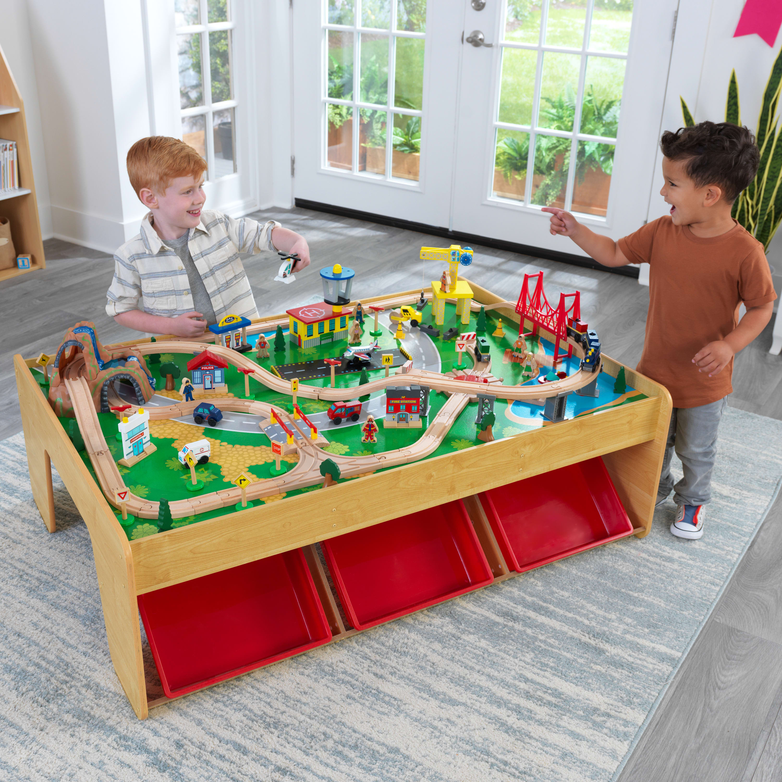 KidKraft Waterfall Mountain Wooden Train Set & Table with 120 Pieces, For Ages 3+ - image 3 of 8