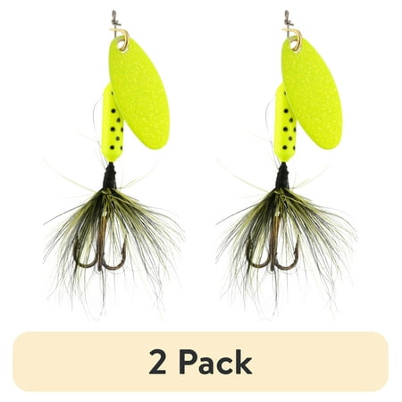 (2 pack) Worden s® Rooster Tail® Original Chartreuse Dot Inline Spinnerbait Fishing Lure 1/8 oz. Carded Pack