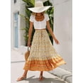 thumbnail image 5 of Maxi Skirts for Women 2025 Summer Boho Long Flowy Floral Elastic High Waist Skirt Casual Travel Skirt Orange Color L, 5 of 10