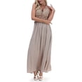 thumbnail image 5 of POPYOUNG Women's Beach Crochet Backless Bohemian Halter Maxi Long Dress Khaki XL, 5 of 6