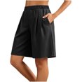 thumbnail image 6 of Women's Soft Fabric Elastic Waist Casual Shorts with Pockets, Solid Color Pleated Loose Fit, Shorts for Women Summer, Lounge Athletic | VerBelle,Black 2XL, 6 of 9