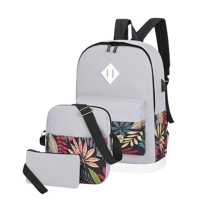 Btomtd Fashionable And Backpack Campus Version College Style Casual Backpack 3-piece Set, Gray