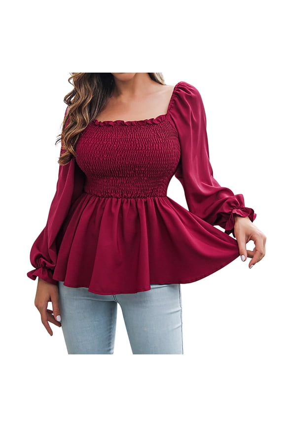 Babydoll Long Sleeve Tops For Women Smocked Smocked Puff Sleeve Top Square Neck Pullover Blouses Trendy Womens Summer Tops Vestidos Largos De Verano Para Mujer