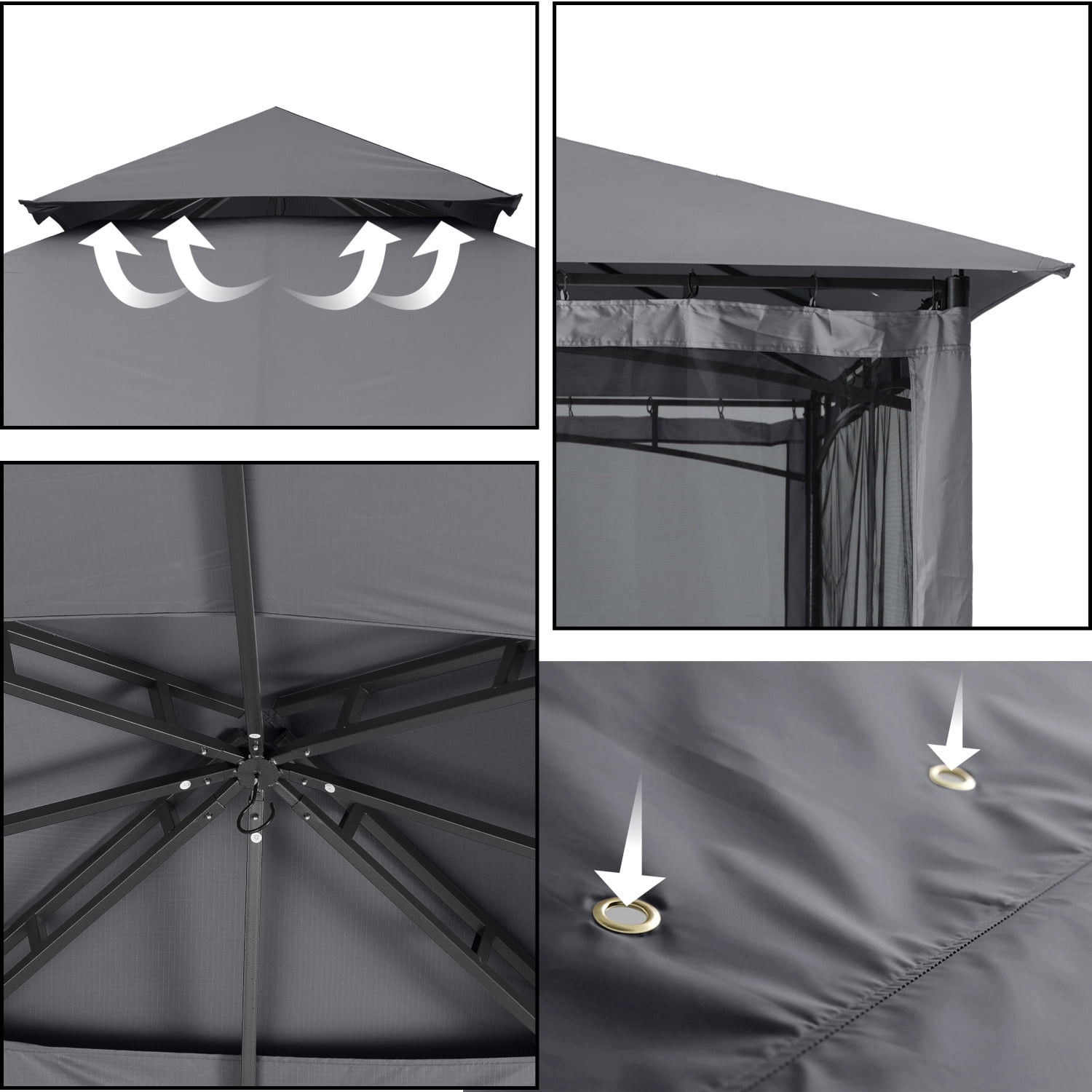 ABCCANOPY 9'x9' Patio Gazebo With Mosquito Netting and Double Soft Roof Canopies for Shade and Rain,Dark Gray