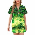 thumbnail image 2 of Feancey 2 Piece Lounge Set Women St Patrick's Day Comfy Pajama Sets Lucky Shamrock Printed Button Down Shirts and Shorts Sleepwear Outfits Green XXL, 2 of 6