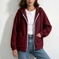 thumbnail image 6 of WIZUTIZ Women's Solid Color Zip Up Hoodie Drawstring Hood Pockets Long Sleeve Casual Jacket Lightweight Fall Spring Outerwear, 6 of 7
