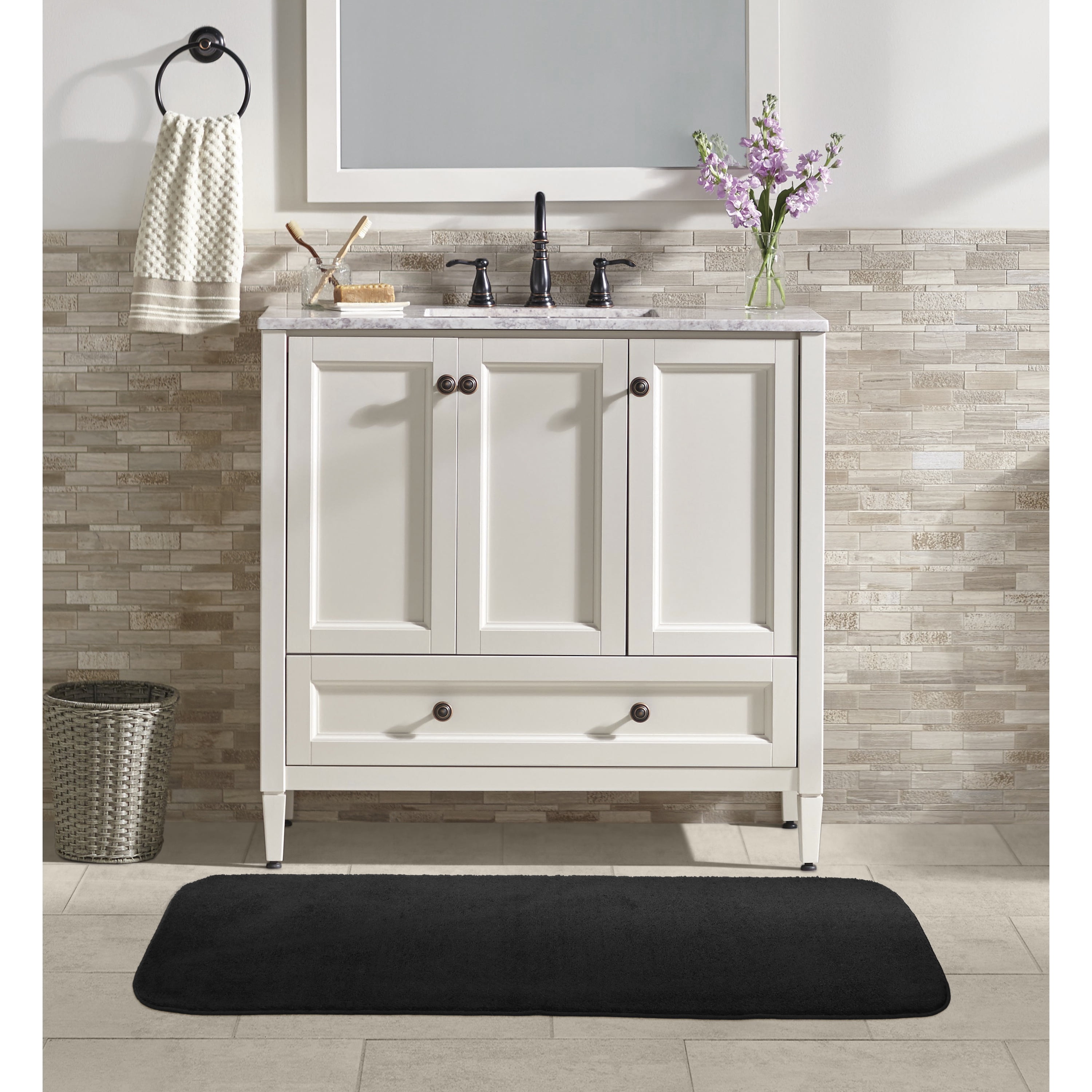 Garland Rug Sedona Washable Polypropylene Black Bathroom Runner, 22” x 60”