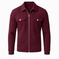 thumbnail image 3 of FRSASU Men's Waffle Knit Zip‑Up Jacket Lapel Collar Casual Coat with Gold‑Tone Button Chest Pockets Wine, 3 of 7