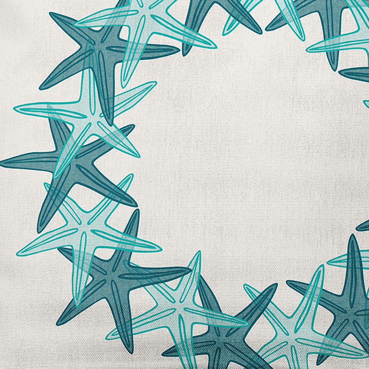 Simply Daisy Teal Colored Starfish Wreath Soft Spun Polyester Indoor/Outdoor Throw Pillow, 16" x 16"