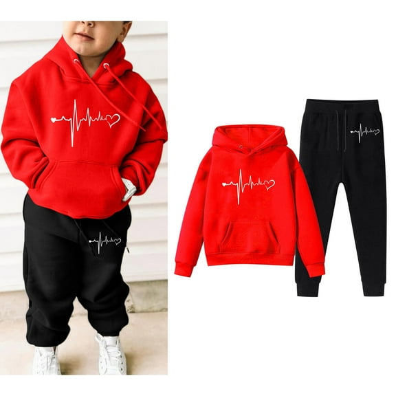 LIUYUNNN Kids Tracksuit Sets 2PC Long Sleeve Red Letter California Hooded Sweatsuits Pullover and Jogger Sweatpants Warm Fall Winter Clothes 7-8 Years Boy Clothes Boys Girls Autumn and Winter Outfits