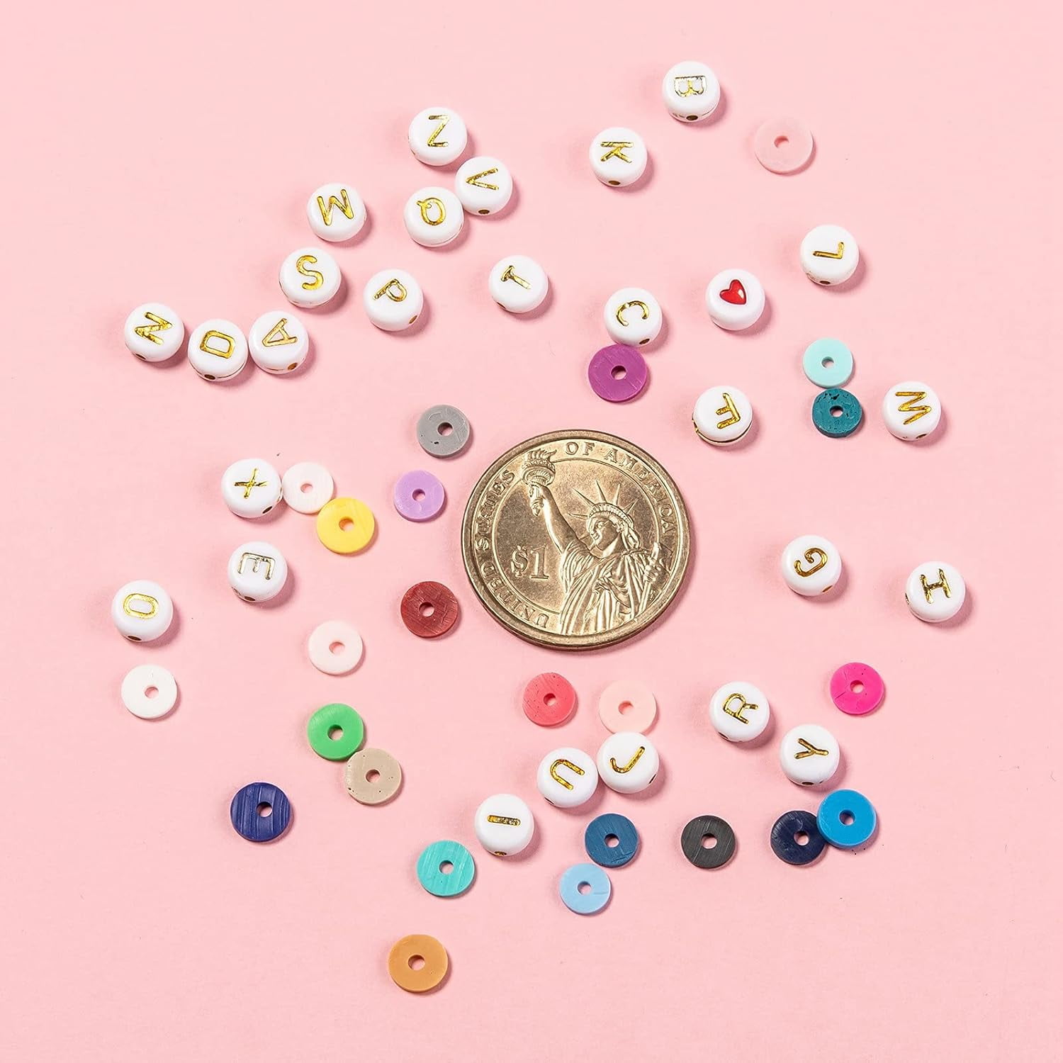 1Set Clay Disc Beads Heishi Beads Flat Round Bulk Letter Beads Gold Plated Spacer Disc Beads for Jewelry Making