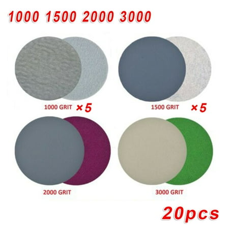 

BCLONG 20Pcs 5 Inch Hook&Loop Wet/Dry Sanding Discs 1000 1500 2000 3000 Grit Sandpaper