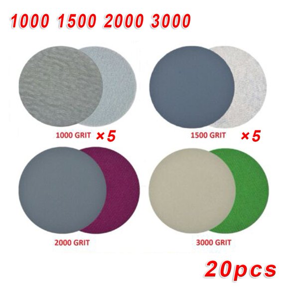 20Pcs 5 Inch 125mm Wet Dry Sandpaper 1000-3000 Grit Sanding Disc Hook And Loop Sanding Pad Sand Paper for Wood Polishing Tools