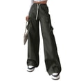 thumbnail image 2 of Domuza Women's Cargo Pants Casual Relaxed Fit Elastic Drawstring Wide-Leg Pants 2026 New Trendy Hiking High Waist Trousers with Pockets Black XL, 2 of 4
