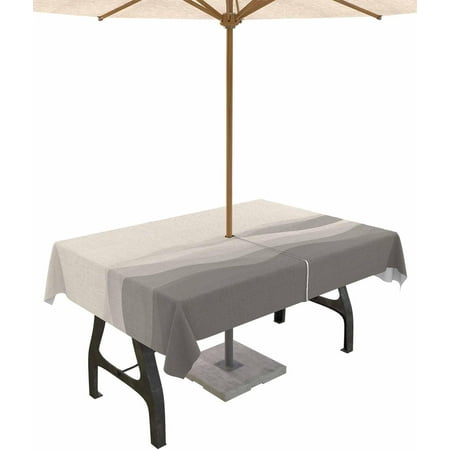 

Outdoor Tablecloth with Umbrella Hole and Zipper 60 x 84 Inch Minimalist Abstract Gray Waves Linen Texture Table Cover for Rectangular Tables Waterproof Tabletop Collection for Patio Garden Picnic