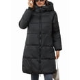 thumbnail image 3 of Female Hooded Long Puffer Coat Winter Warm Full Zip Quilted Jacket with Pockets Black L, 3 of 9
