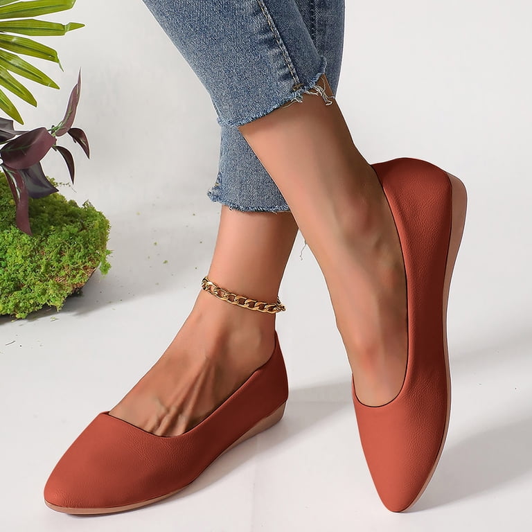 Women's Wedge Low Heels Dress Shoes Fashion Leather Pointed Toe Office Work  Oxfords Formal Slip on Loafers - Walmart.com