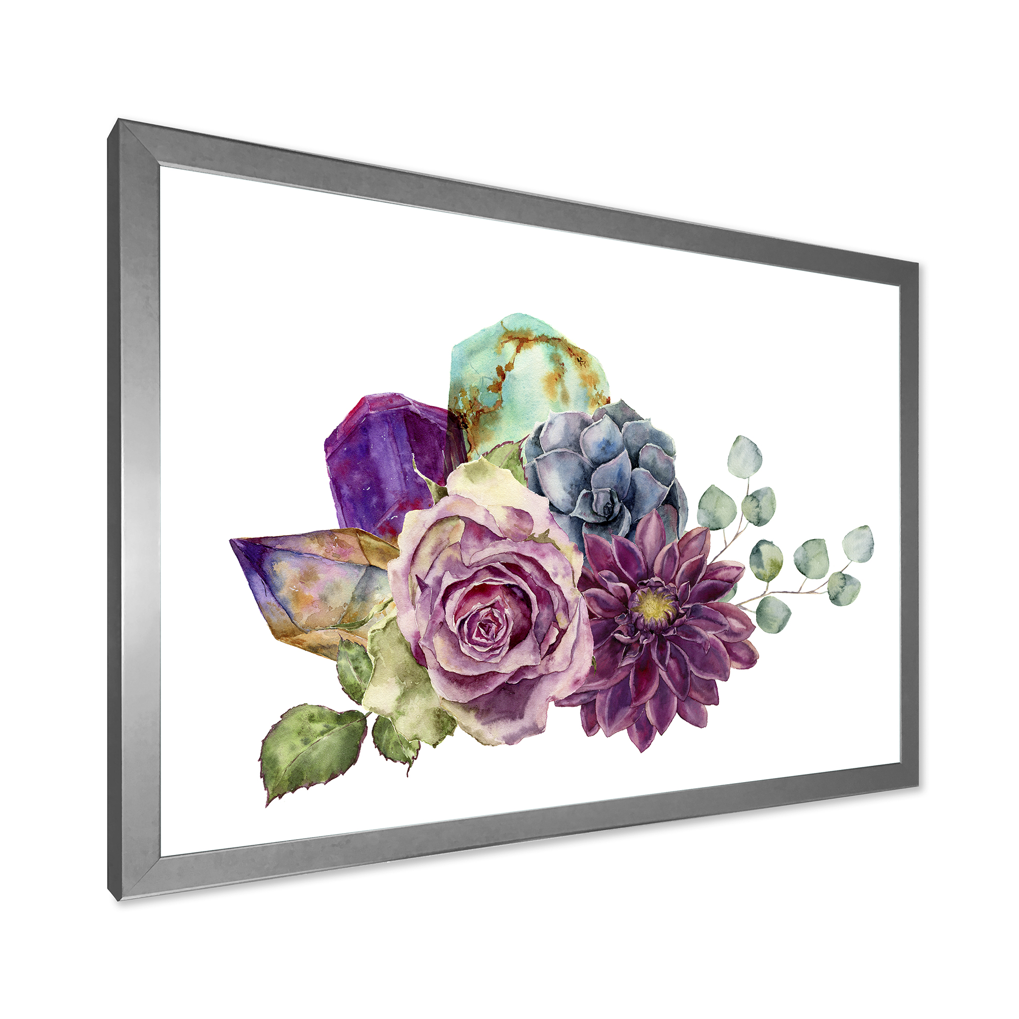 Designart 'Bouquet of Succulents Eucalyptus With Flowers' Traditional Framed Art Print