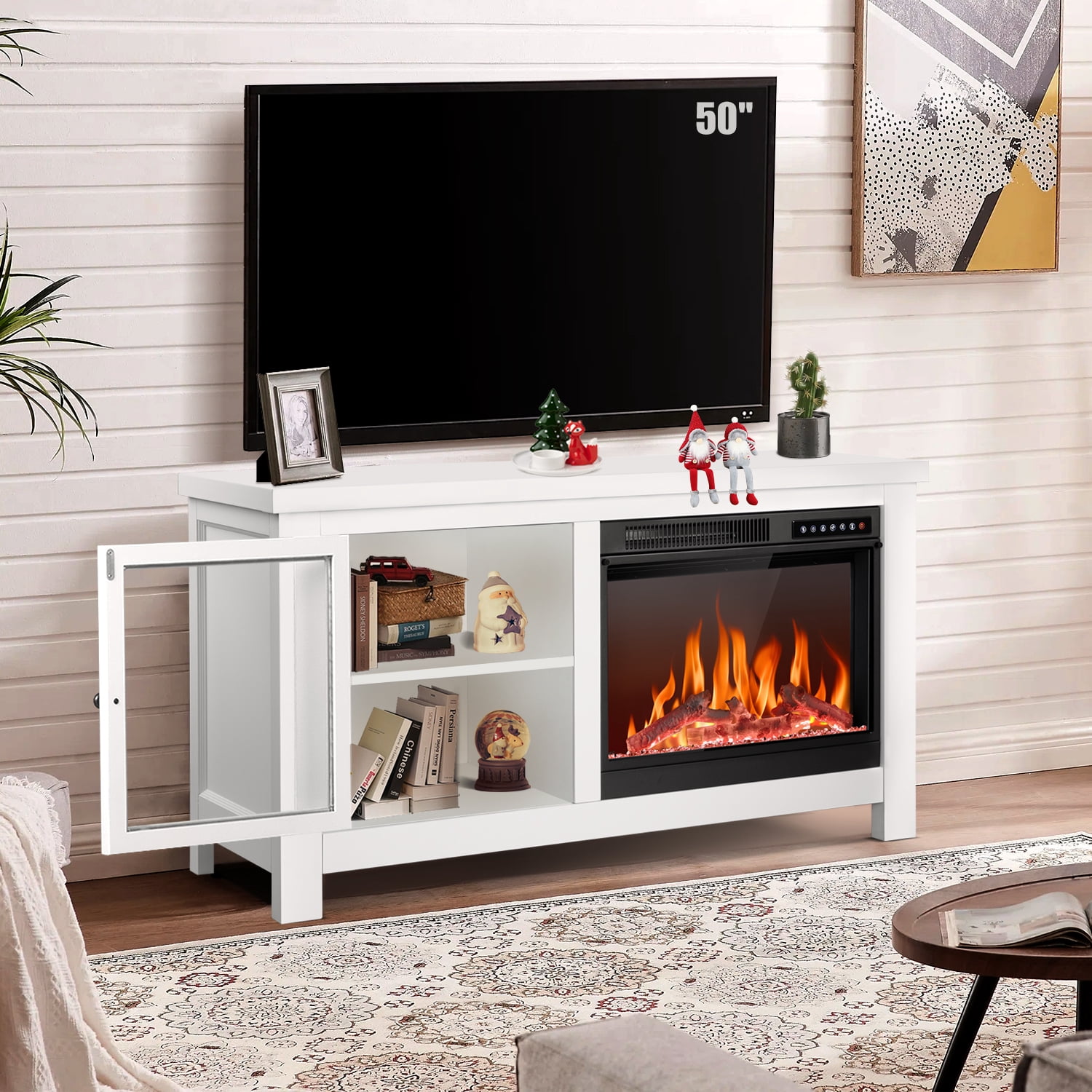 WAA 48" x 24" Freestanding Electric Fireplace with Wood Mantel, 750W/1500W