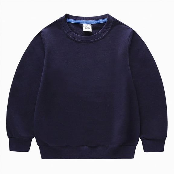 CAUYDY Girls Casual Crewneck Sweatshirts Long Sleeve Color Solid Loose Fit Fall Cute Pullover Tops(L101-Navy,12-18 M)