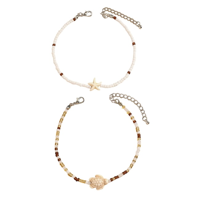 Exquisite Boho 2 Piece Layered Bead Bracelet Anklet Set With Sea Jewelry For Women Summer Style Handmade Fashion Accessory Delicate Elegant Natural 2PCS