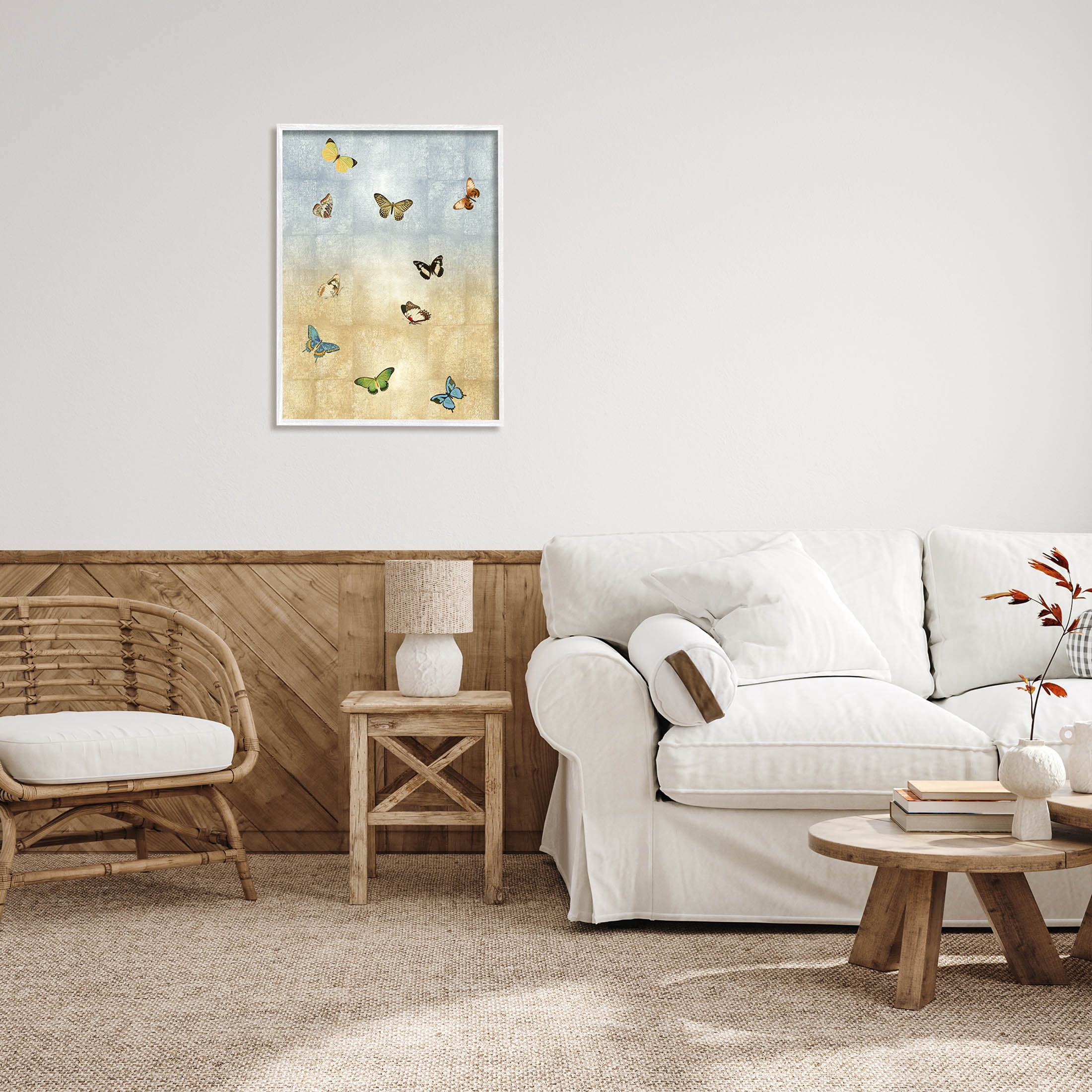 Various Butterfly Insect Pattern Animals & Insects Graphic Art White Framed Art Print Wall Art