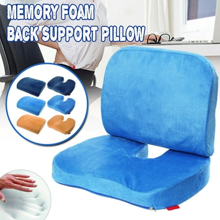 Memory Foam Back Lumbar & Coccyx Support Pillows Two Piece Set Sciatica & Pain Relief Seat Chair or Car Cushion With 18 Massage Points Navy Blue