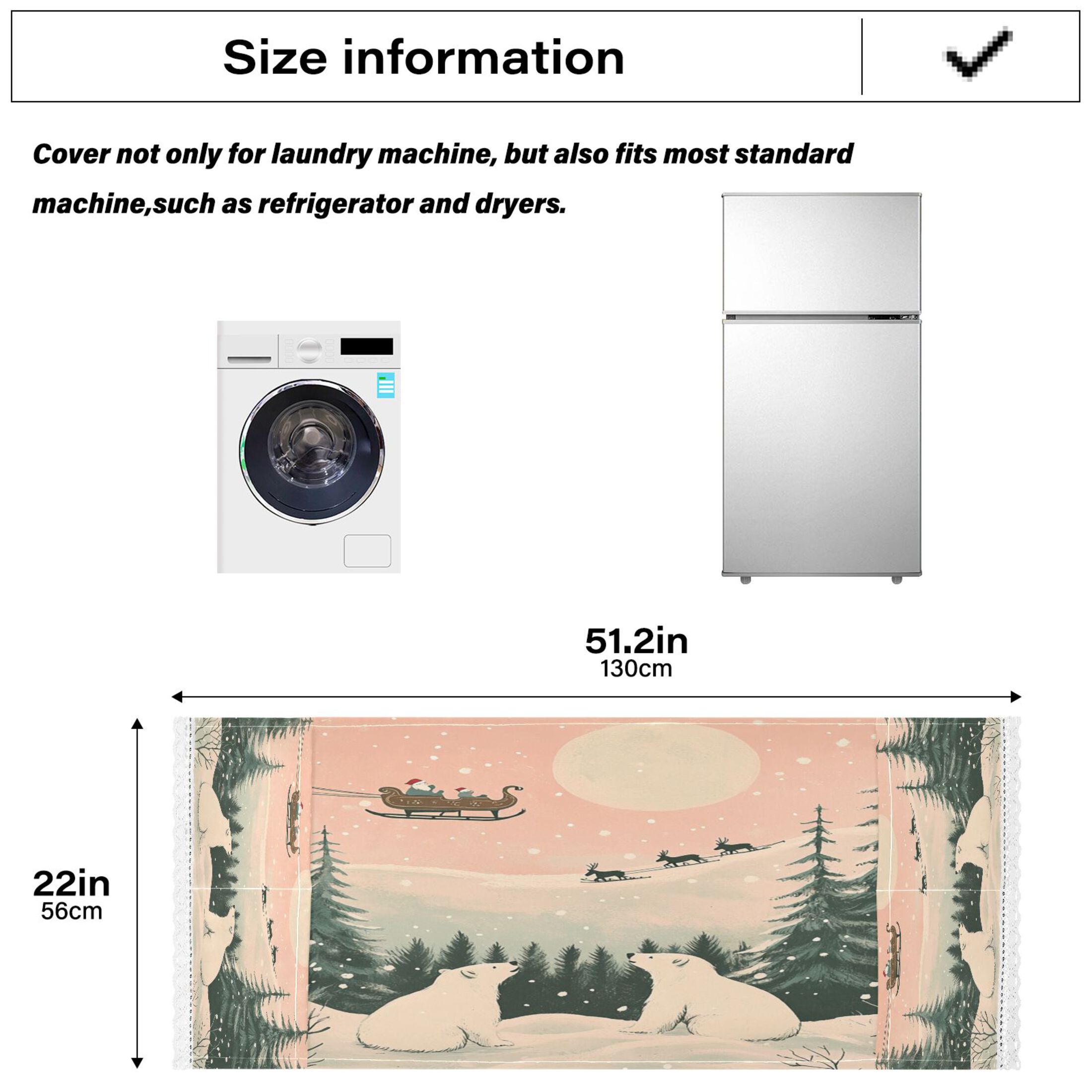 Two Polar Bears in The SnowWasher and Dryer Covers Dust-Proof and Oil Resistant Fridge Cover with 4 Storage Pockets Washing Machine Top Cover for Laundry Kitchen Home 51.2 x 22 In