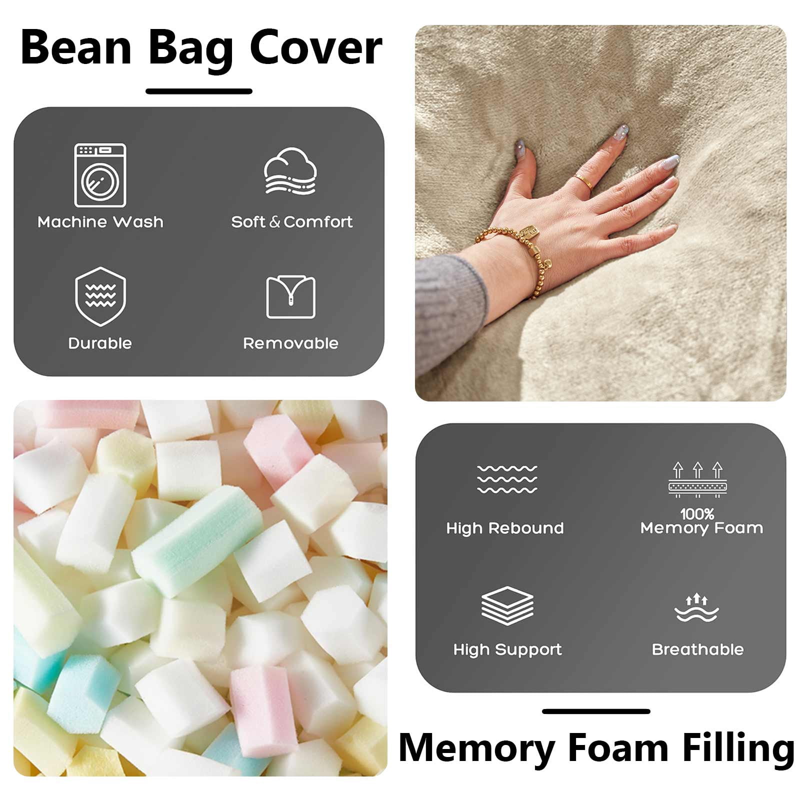 zyoiszvq Bean Bag Chair 6ft,Giant Bean Bag Chairs for Adults with Filling Memory Foam & Removable Flannel Cover,Living Room,Bedroom,Dorm