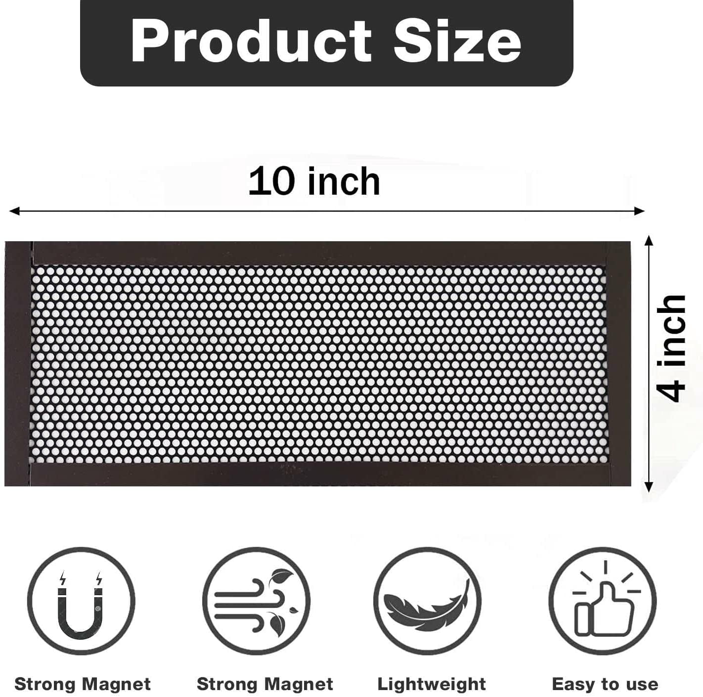 Trianu 4 Pack Floor Vent Covers 4"x10” Air Vent Screen Cover Magnetic Vent Mesh Floor Register Cover Plastic Vent Screen for Wall Ceiling Floor Catch Debris Hair Insect, Black