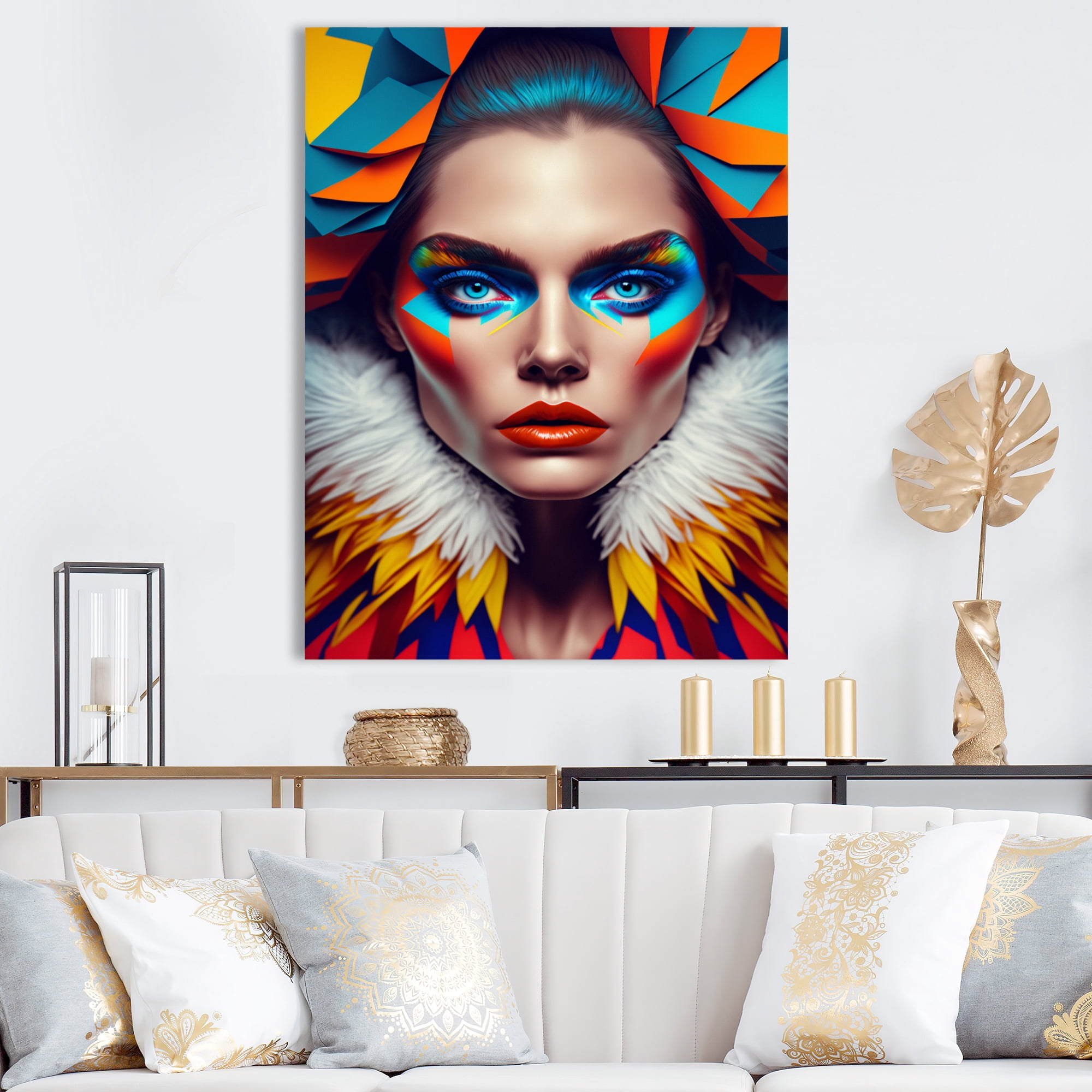 Designart Colorful Sensual Woman In Fur Coat I Canvas Wall Art