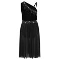 thumbnail image 3 of Jizyo Robe de Patinage Artistique pour Filles, Costume de Danse Lyrique de Ballet Brillant avec Strass, Jupe en Maille Contemporaine Noire 12, 3 of 6