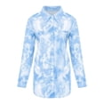 thumbnail image 6 of Fimkaul Women's Button Down Shirts Winter Fall Long Sleeve Casual Tops Tunic Tie-dye Printed Chiffon Blouse Light blue XL, 6 of 7