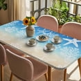 thumbnail image 3 of Blue Beige Ombre Coastal Table Cloths for 4 Foot Rectangle Tables, Nautical Beach Starfish Coral Summer Patio Waterproof Elastic Fitted Tablecloths, Washable Rectangular Table Cover for Camping, 3 of 8